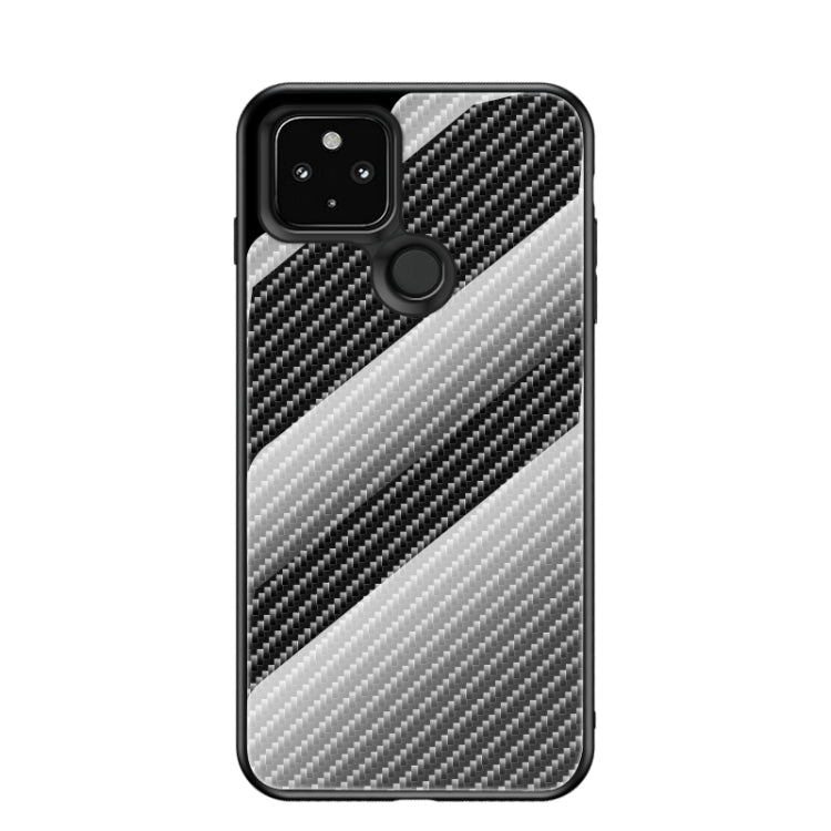 For Google Pixel 5 Gradient Carbon Fiber Texture TPU Border Tempered Glass Case