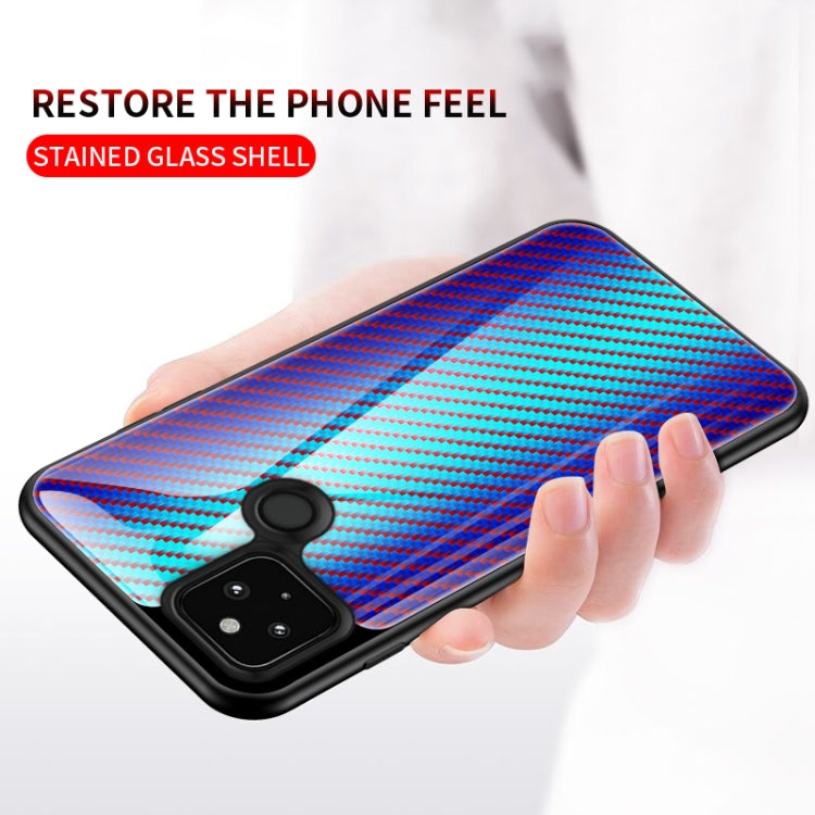 For Google Pixel 5 Gradient Carbon Fiber Texture TPU Border Tempered Glass Case