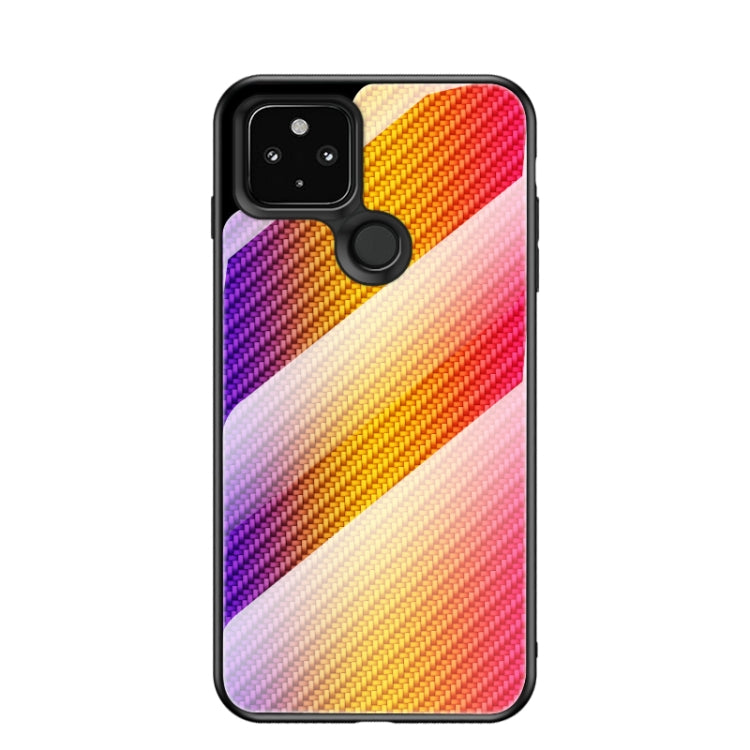 For Google Pixel 5 Gradient Carbon Fiber Texture TPU Border Tempered Glass Case