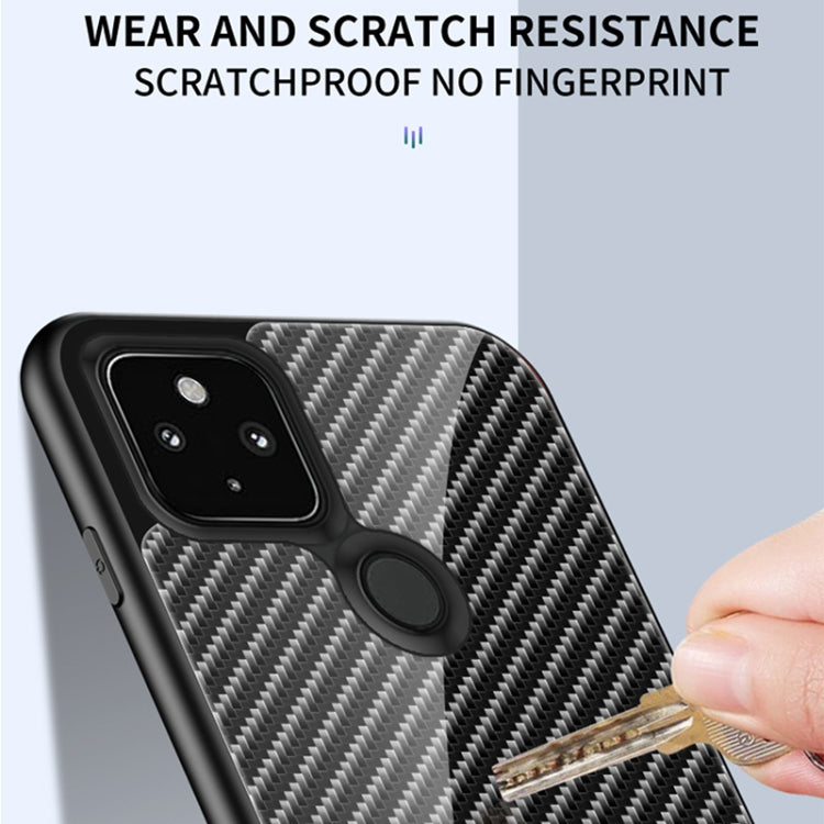 For Google Pixel 5 Gradient Carbon Fiber Texture TPU Border Tempered Glass Case