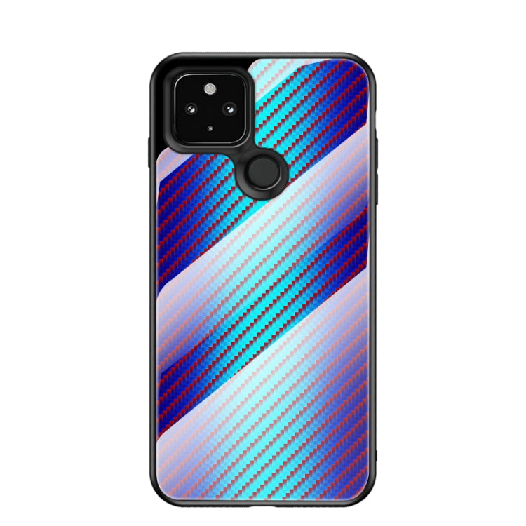 For Google Pixel 5 Gradient Carbon Fiber Texture TPU Border Tempered Glass Case