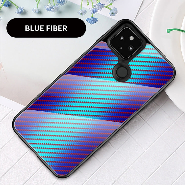 For Google Pixel 5 Gradient Carbon Fiber Texture TPU Border Tempered Glass Case
