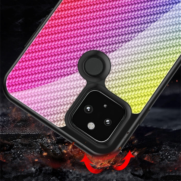 For Google Pixel 5 XL Gradient Carbon Fiber Texture TPU Border Tempered Glass Case