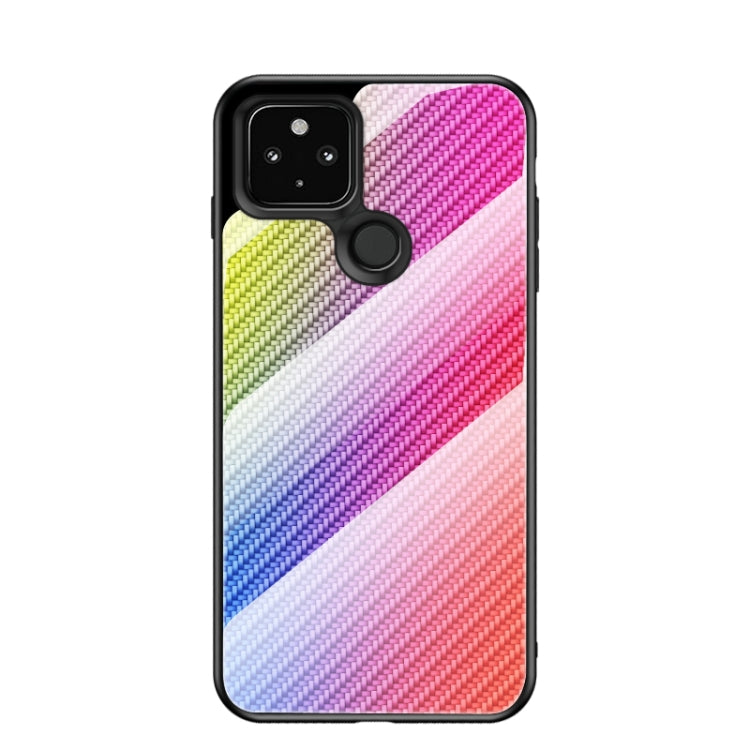 For Google Pixel 5 XL Gradient Carbon Fiber Texture TPU Border Tempered Glass Case