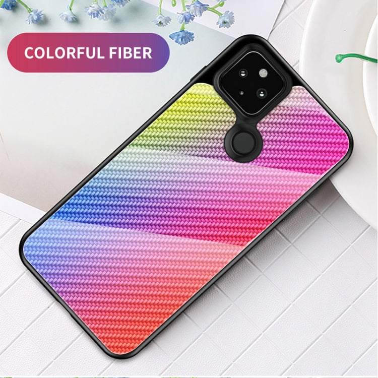 For Google Pixel 5 XL Gradient Carbon Fiber Texture TPU Border Tempered Glass Case
