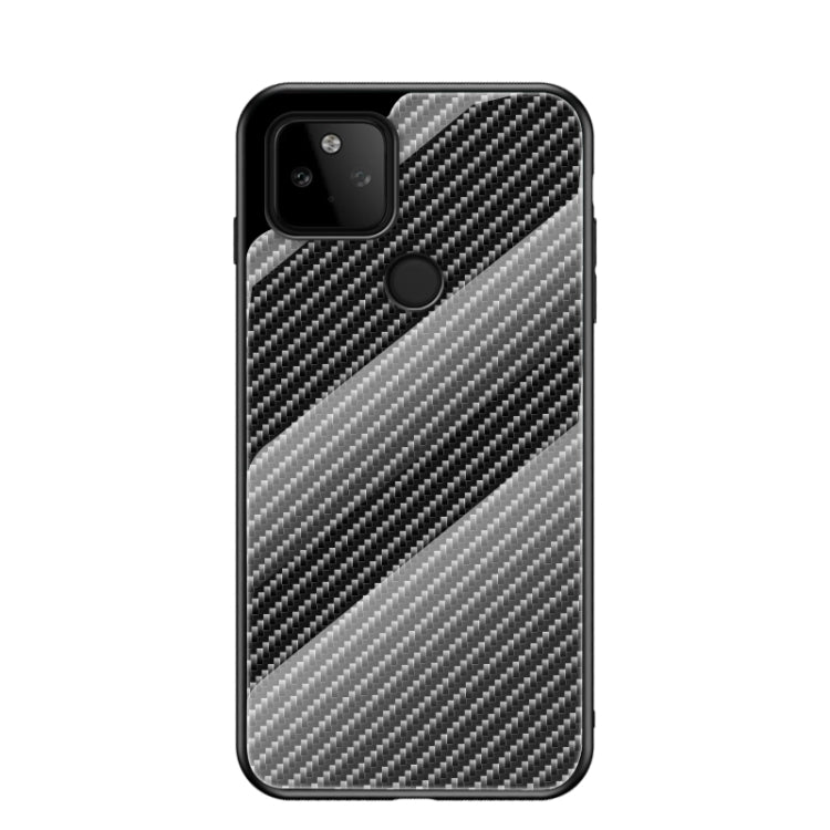 For Google Pixel 5a 5G Gradient Carbon Fiber Texture TPU Border Tempered Glass Case