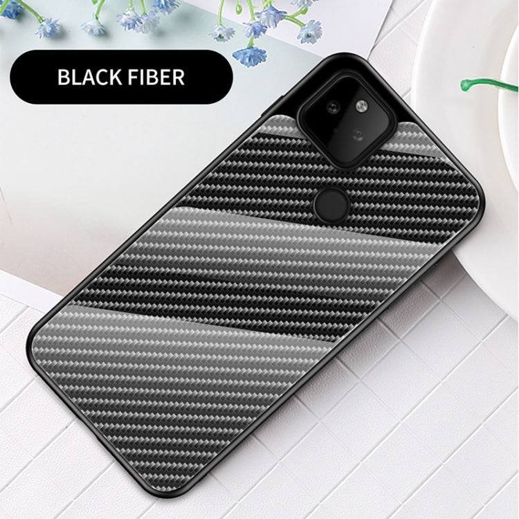 For Google Pixel 5a 5G Gradient Carbon Fiber Texture TPU Border Tempered Glass Case