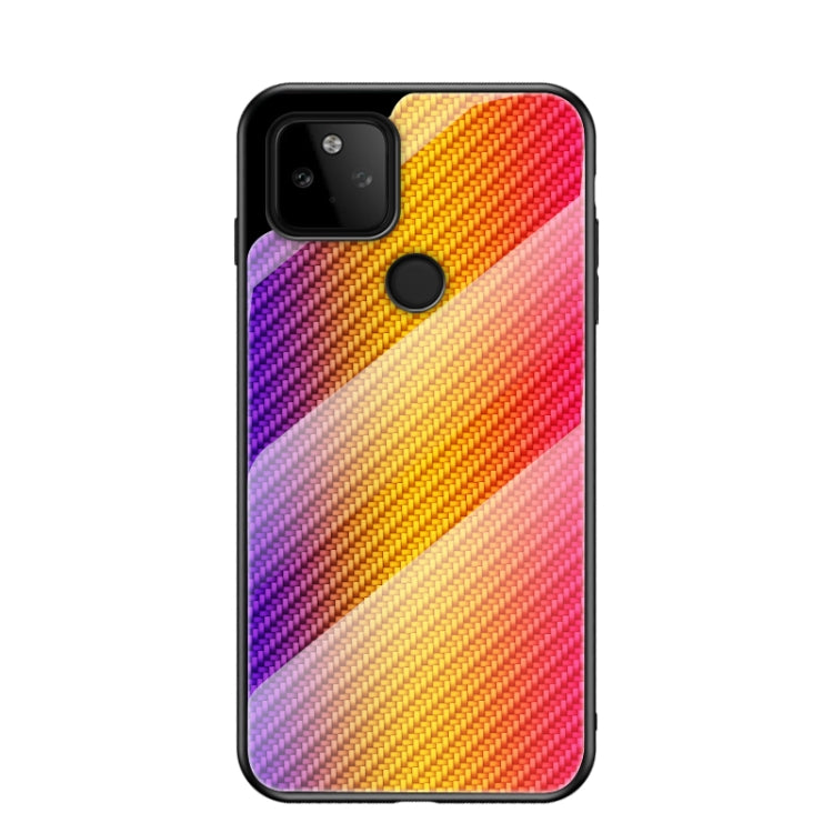 For Google Pixel 5a 5G Gradient Carbon Fiber Texture TPU Border Tempered Glass Case