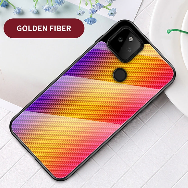 For Google Pixel 5a 5G Gradient Carbon Fiber Texture TPU Border Tempered Glass Case