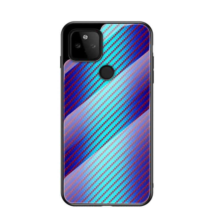 For Google Pixel 5a 5G Gradient Carbon Fiber Texture TPU Border Tempered Glass Case