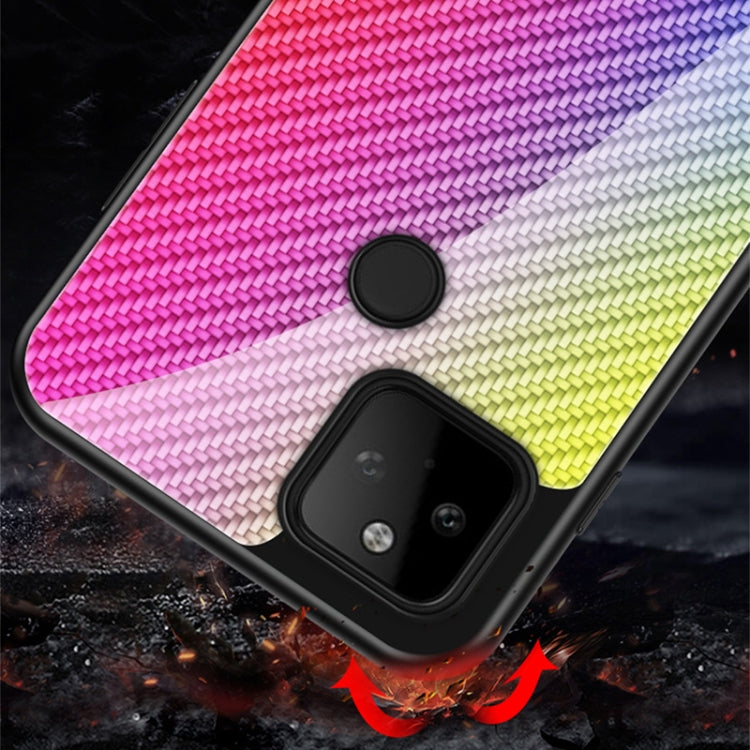 For Google Pixel 5a 5G Gradient Carbon Fiber Texture TPU Border Tempered Glass Case