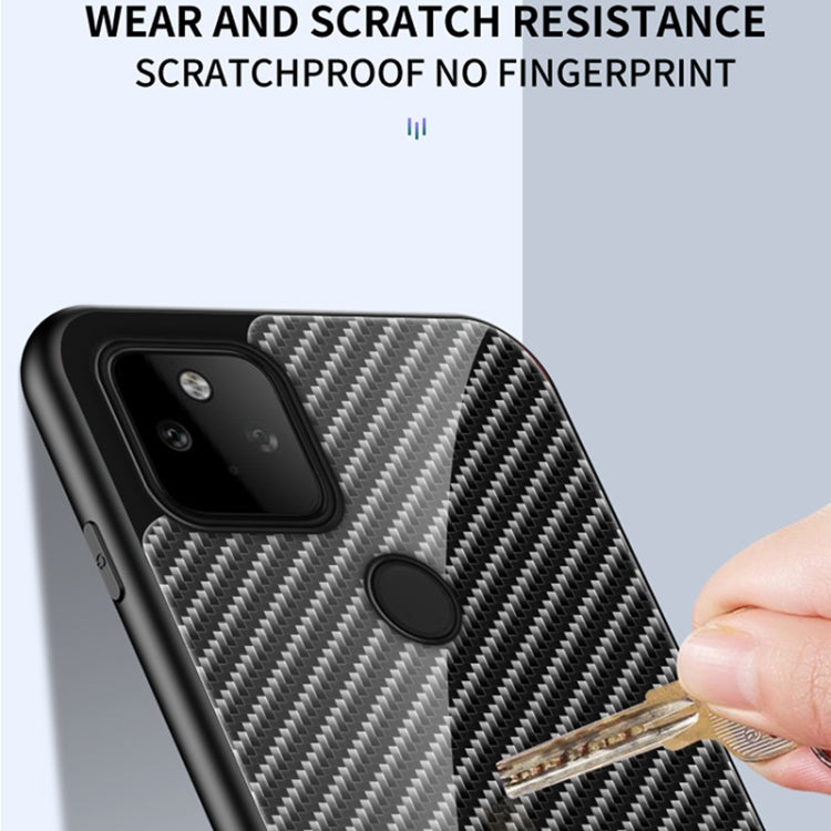 For Google Pixel 5a 5G Gradient Carbon Fiber Texture TPU Border Tempered Glass Case