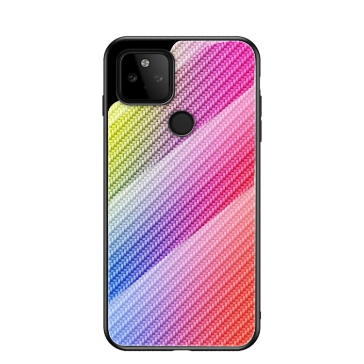 For Google Pixel 5a 5G Gradient Carbon Fiber Texture TPU Border Tempered Glass Case