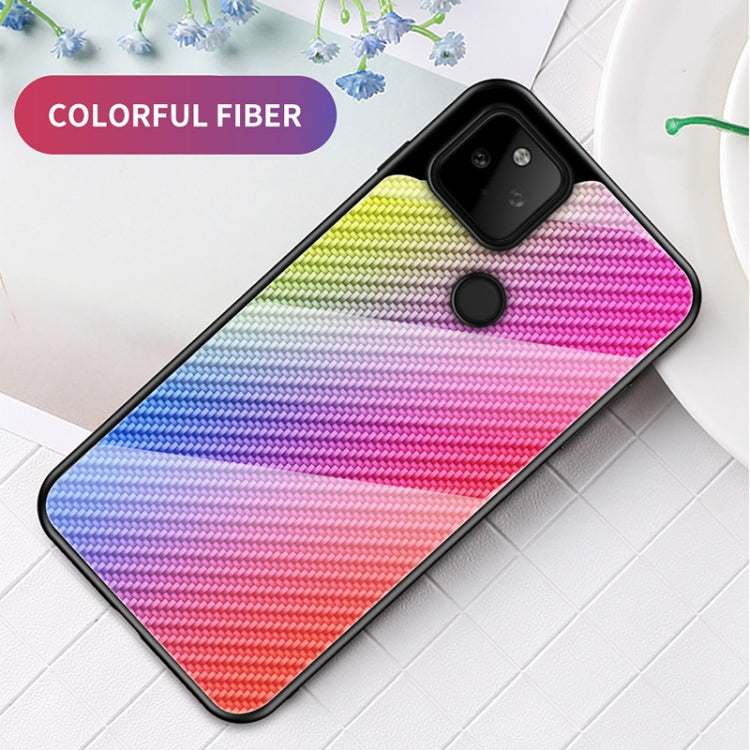 For Google Pixel 5a 5G Gradient Carbon Fiber Texture TPU Border Tempered Glass Case