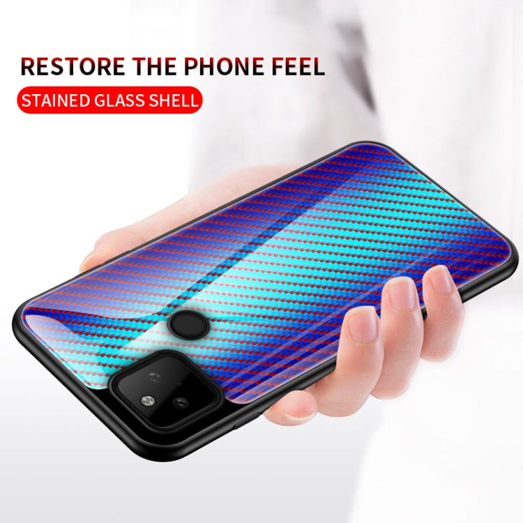 For Google Pixel 5a 5G Gradient Carbon Fiber Texture TPU Border Tempered Glass Case