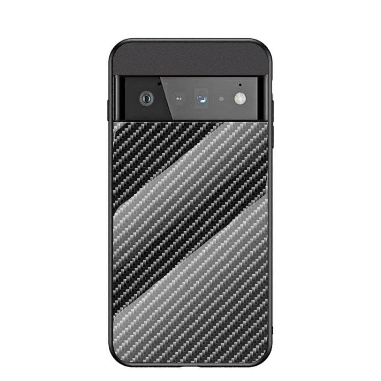 For Google Pixel 6 Pro Gradient Carbon Fiber Texture TPU Border Tempered Glass Case