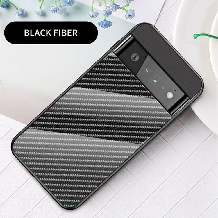 For Google Pixel 6 Pro Gradient Carbon Fiber Texture TPU Border Tempered Glass Case