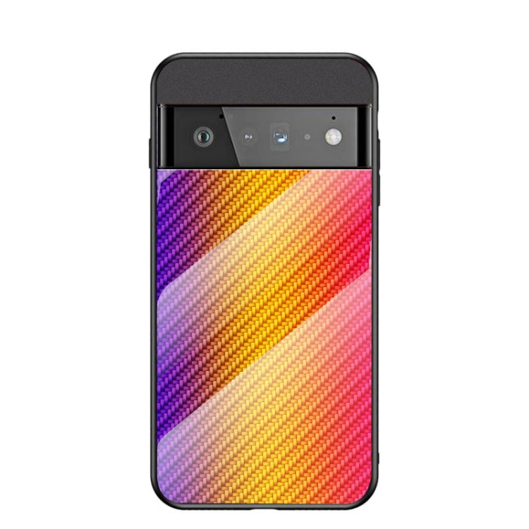 For Google Pixel 6 Pro Gradient Carbon Fiber Texture TPU Border Tempered Glass Case