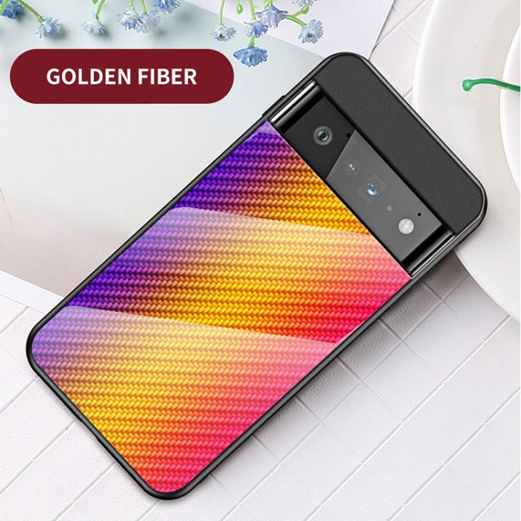 For Google Pixel 6 Pro Gradient Carbon Fiber Texture TPU Border Tempered Glass Case