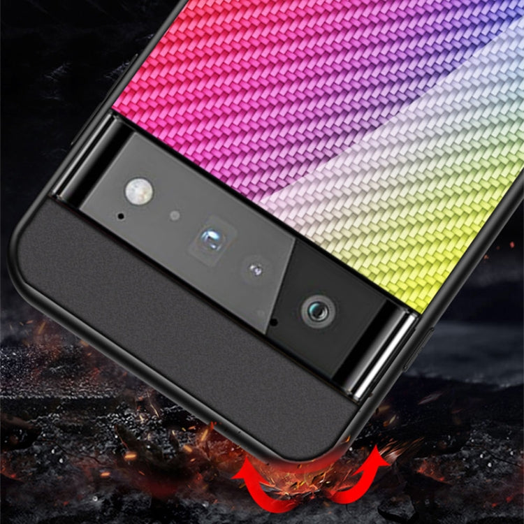 For Google Pixel 6 Pro Gradient Carbon Fiber Texture TPU Border Tempered Glass Case