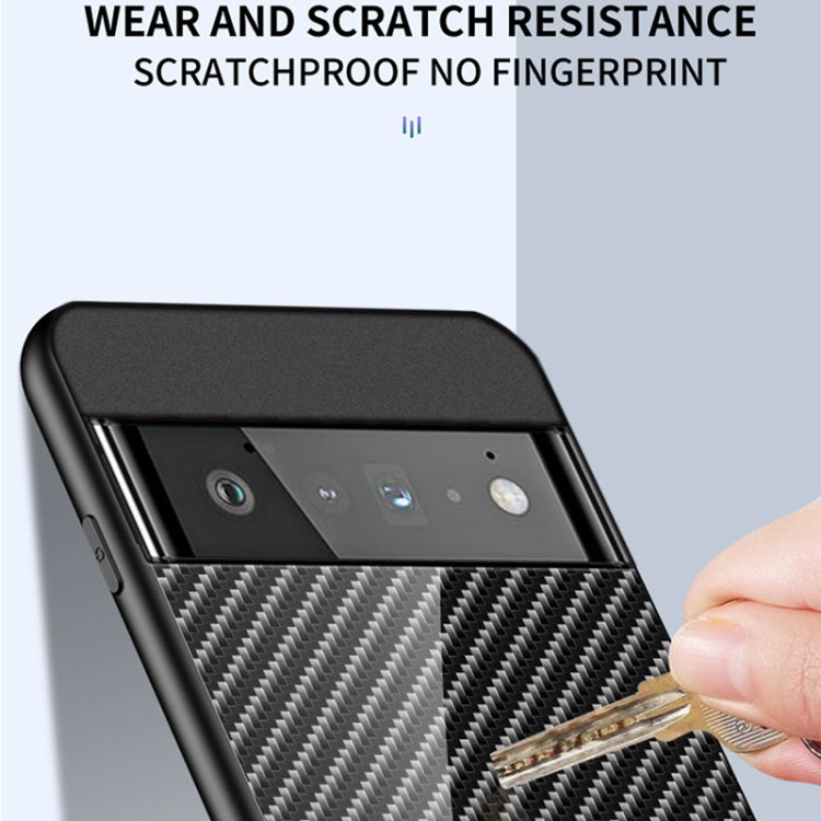 For Google Pixel 6 Pro Gradient Carbon Fiber Texture TPU Border Tempered Glass Case
