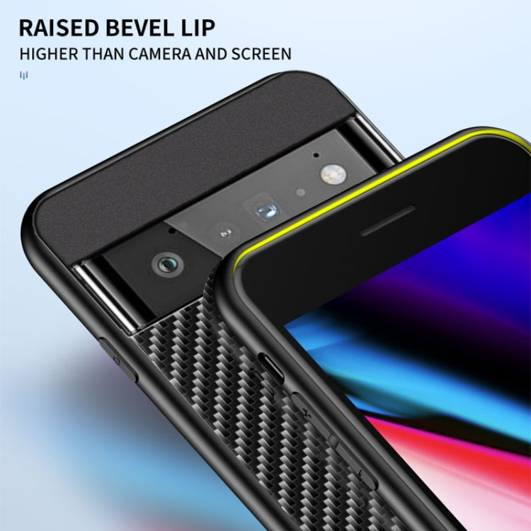 For Google Pixel 6 Pro Gradient Carbon Fiber Texture TPU Border Tempered Glass Case