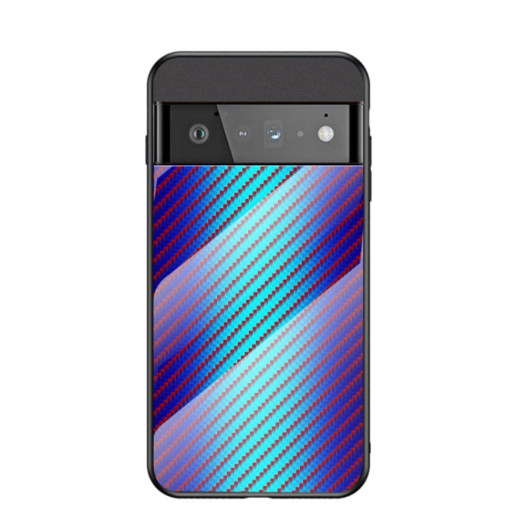 For Google Pixel 6 Pro Gradient Carbon Fiber Texture TPU Border Tempered Glass Case