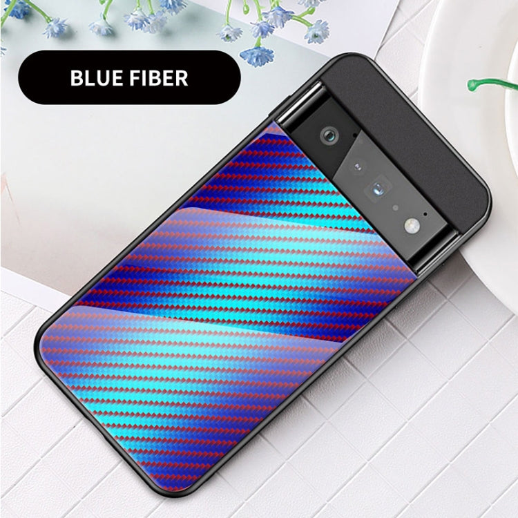 For Google Pixel 6 Pro Gradient Carbon Fiber Texture TPU Border Tempered Glass Case