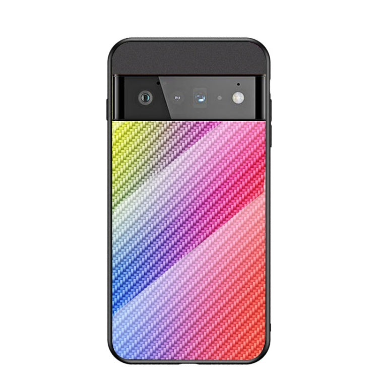 For Google Pixel 6 Pro Gradient Carbon Fiber Texture TPU Border Tempered Glass Case