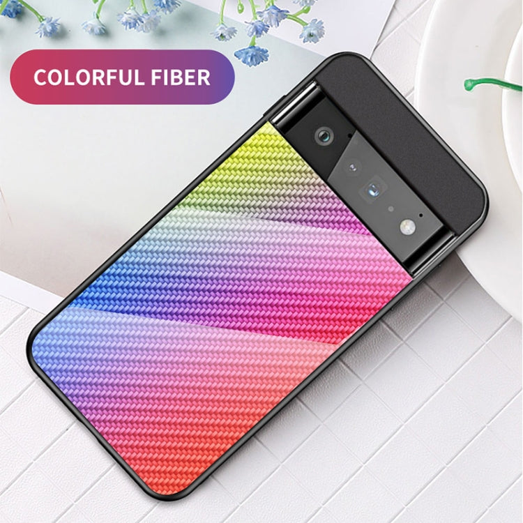 For Google Pixel 6 Pro Gradient Carbon Fiber Texture TPU Border Tempered Glass Case