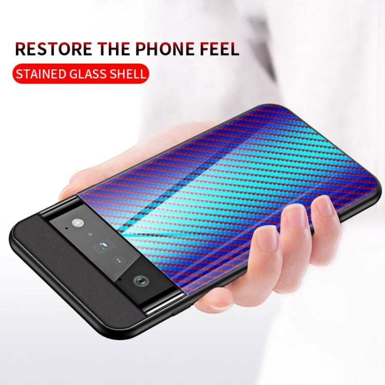 For Google Pixel 6 Pro Gradient Carbon Fiber Texture TPU Border Tempered Glass Case