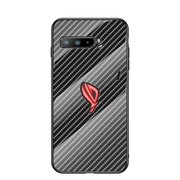 For Asus ROG Phone 3 Gradient Carbon Fiber Texture TPU Border Tempered Glass Case