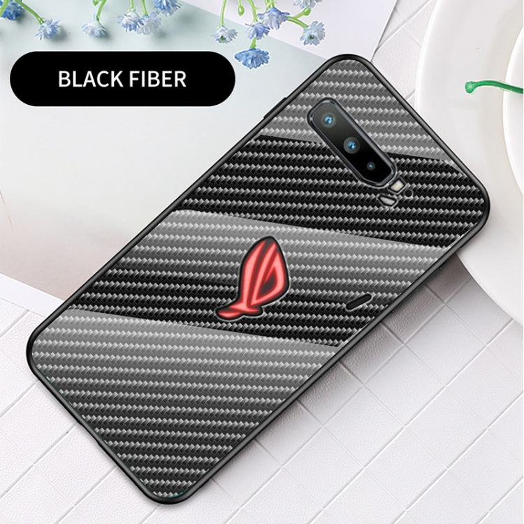 For Asus ROG Phone 3 Gradient Carbon Fiber Texture TPU Border Tempered Glass Case