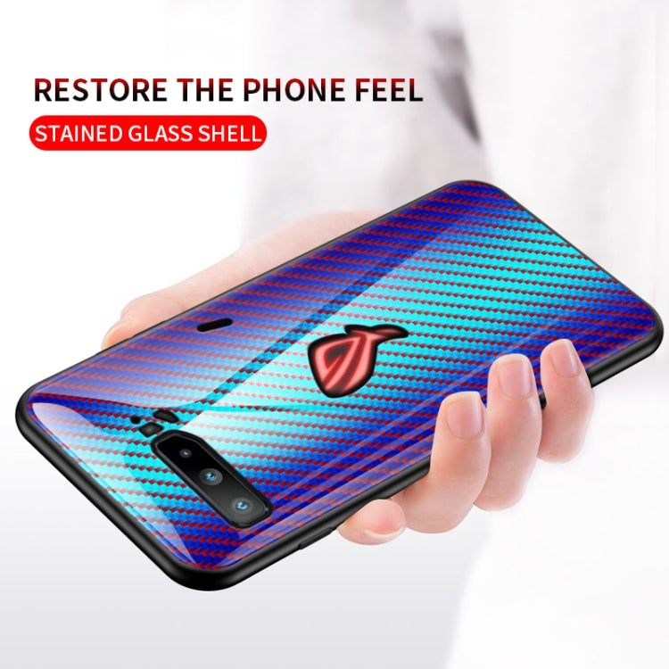 For Asus ROG Phone 3 Gradient Carbon Fiber Texture TPU Border Tempered Glass Case