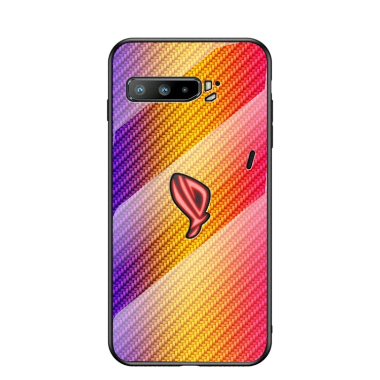 For Asus ROG Phone 3 Gradient Carbon Fiber Texture TPU Border Tempered Glass Case