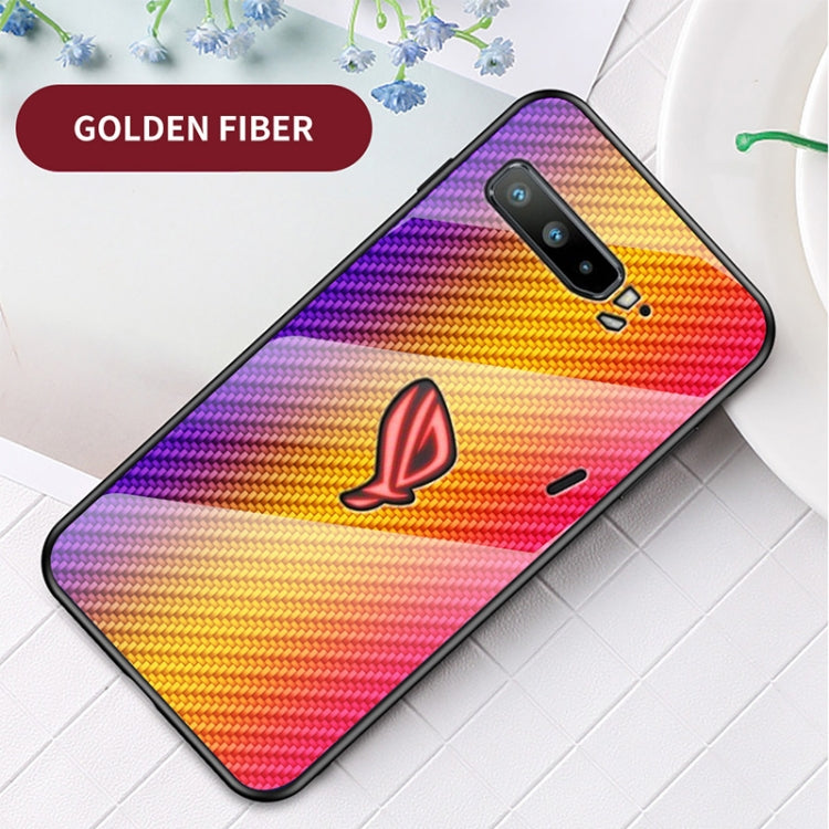 For Asus ROG Phone 3 Gradient Carbon Fiber Texture TPU Border Tempered Glass Case