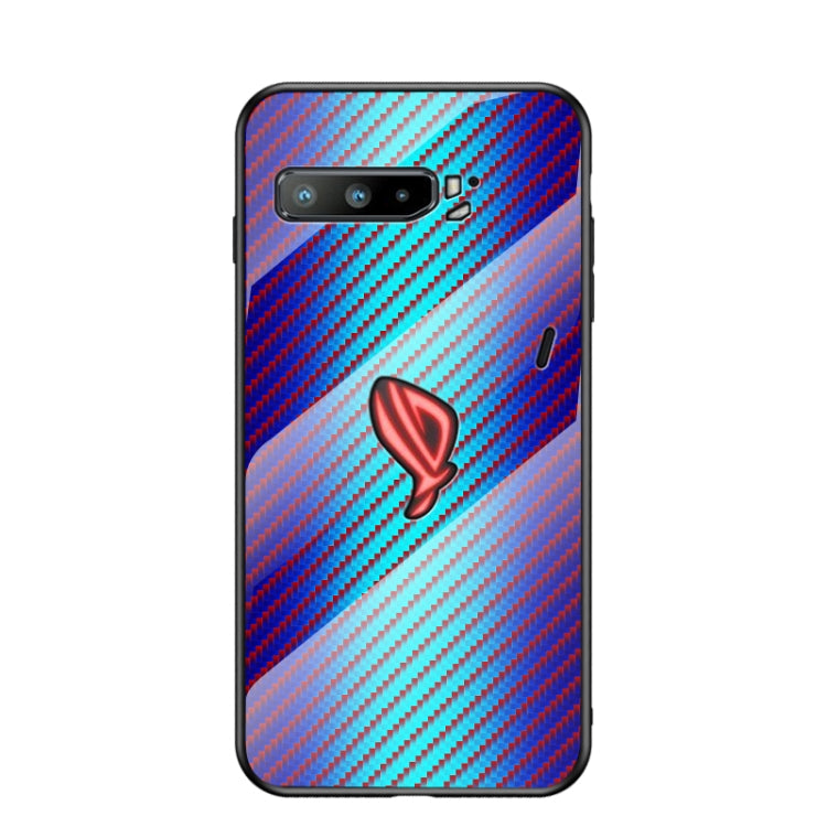 For Asus ROG Phone 3 Gradient Carbon Fiber Texture TPU Border Tempered Glass Case