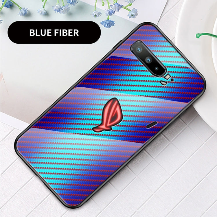 For Asus ROG Phone 3 Gradient Carbon Fiber Texture TPU Border Tempered Glass Case