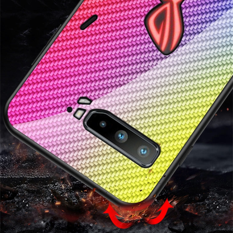 For Asus ROG Phone 3 Gradient Carbon Fiber Texture TPU Border Tempered Glass Case