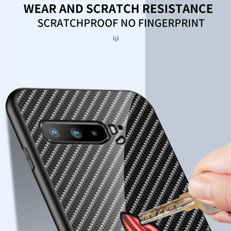 For Asus ROG Phone 3 Gradient Carbon Fiber Texture TPU Border Tempered Glass Case