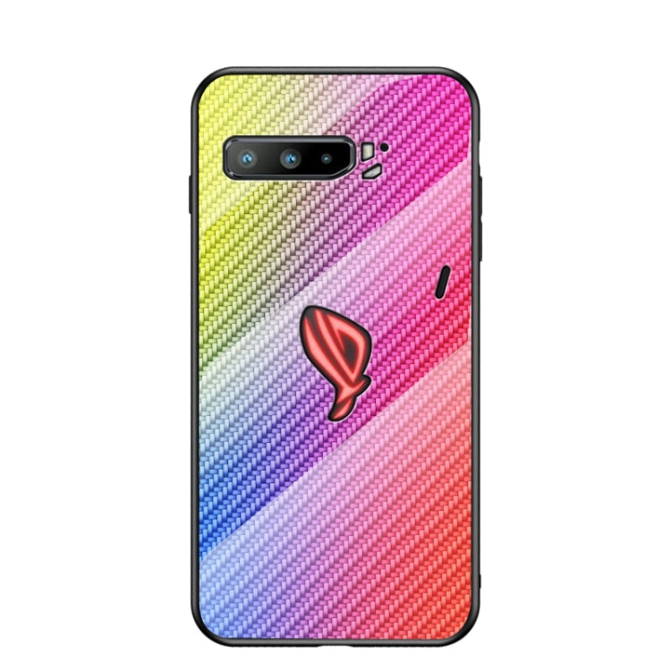For Asus ROG Phone 3 Gradient Carbon Fiber Texture TPU Border Tempered Glass Case