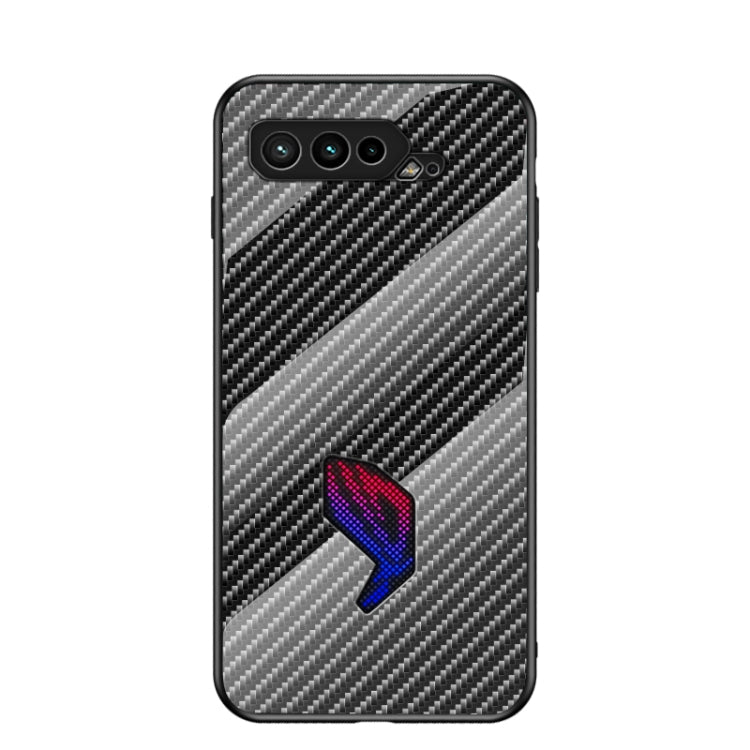 For Asus ROG Phone 5 Gradient Carbon Fiber Texture TPU Border Tempered Glass Case