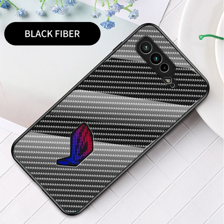 For Asus ROG Phone 5 Gradient Carbon Fiber Texture TPU Border Tempered Glass Case