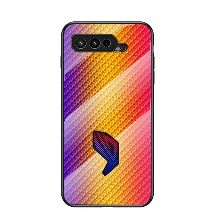 For Asus ROG Phone 5 Gradient Carbon Fiber Texture TPU Border Tempered Glass Case