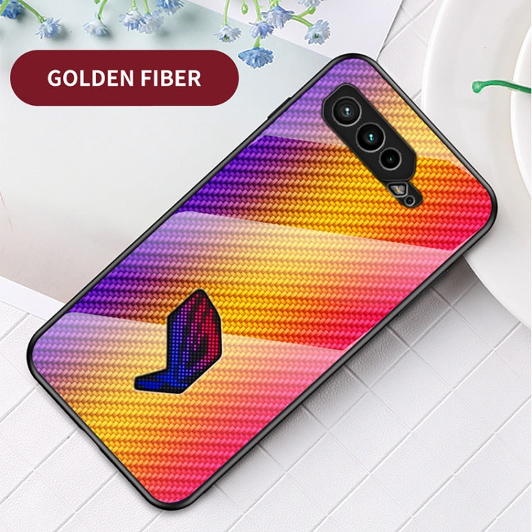 For Asus ROG Phone 5 Gradient Carbon Fiber Texture TPU Border Tempered Glass Case