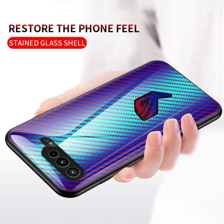 For Asus ROG Phone 5 Gradient Carbon Fiber Texture TPU Border Tempered Glass Case