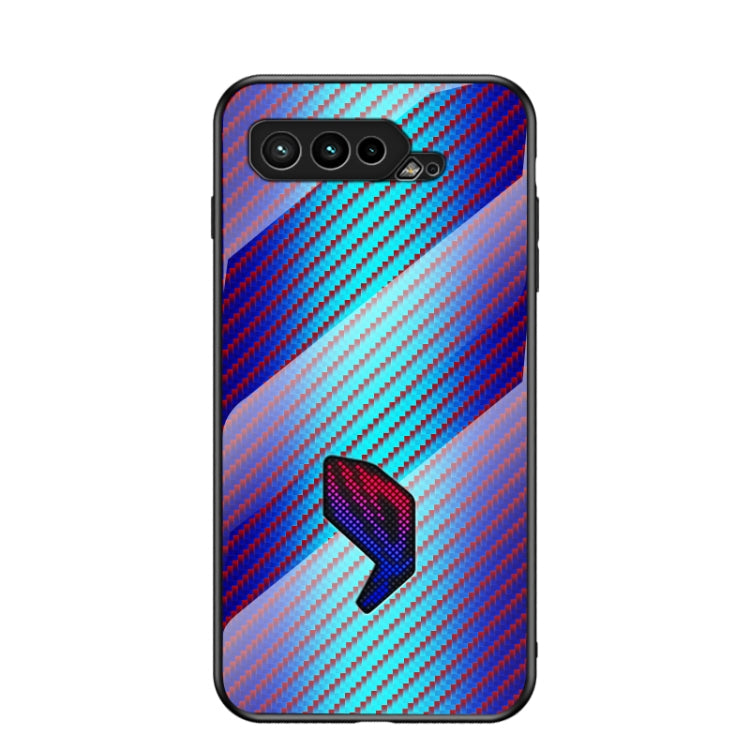 For Asus ROG Phone 5 Gradient Carbon Fiber Texture TPU Border Tempered Glass Case