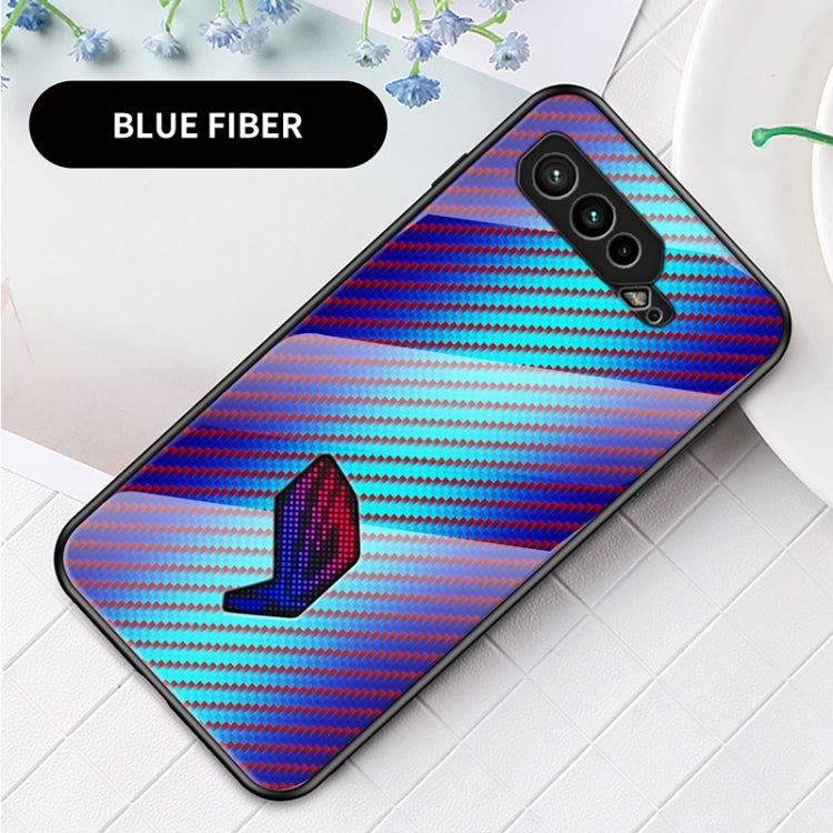 For Asus ROG Phone 5 Gradient Carbon Fiber Texture TPU Border Tempered Glass Case