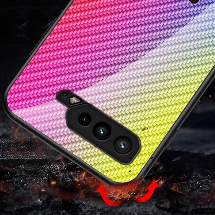 For Asus ROG Phone 5 Gradient Carbon Fiber Texture TPU Border Tempered Glass Case