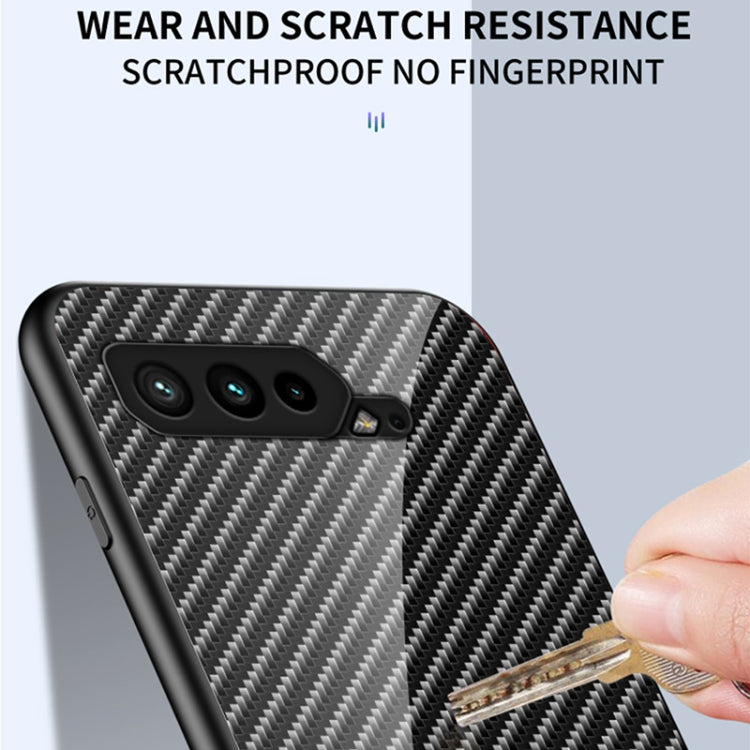 For Asus ROG Phone 5 Gradient Carbon Fiber Texture TPU Border Tempered Glass Case